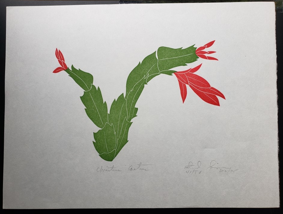 Linoleum Block Print of a Northern California Plant or Flower: Untitled.  Signed and Numbered by Dr. Edmund E. Simpson.