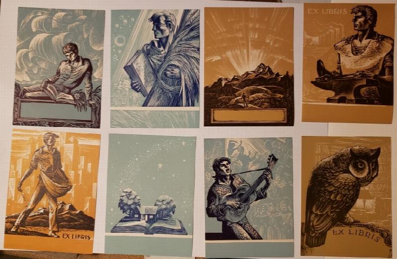 Complete Set of Eight Bookplates Designed by Lynd Ward for the Antioch  Bookplate Company, c. 1940s